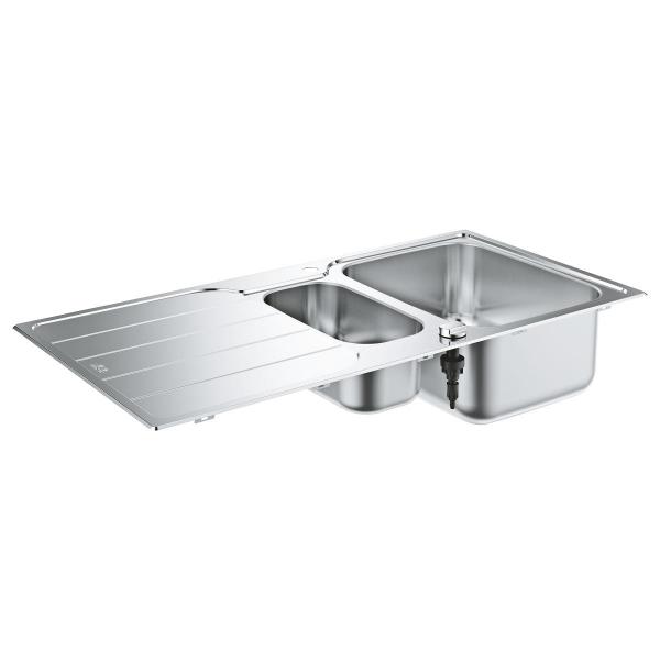 ARDEBO.de GROHE K500 Edelstahlspüle mit Abtropffläche, 1000x500mm, reversibel, 1,5 Becken, Edelstahl (31572SD1)