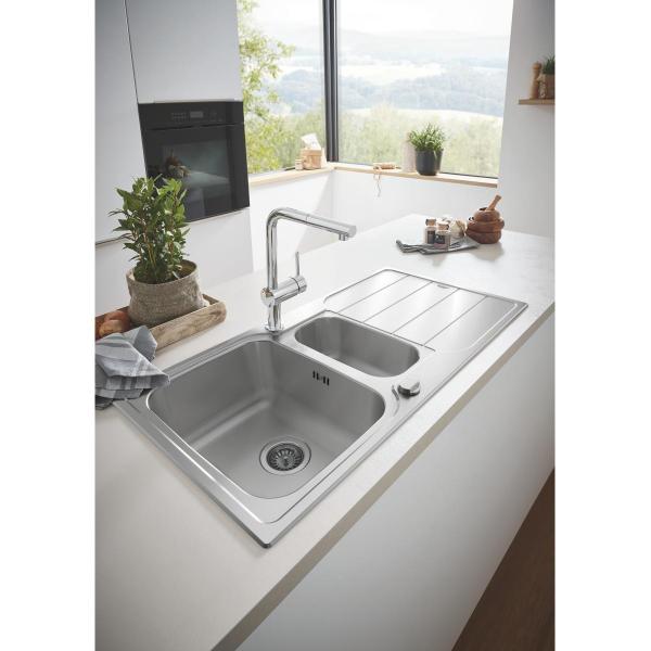 GROHE K500 Edelstahlspüle mit Abtropffläche, 1000x500mm, reversibel, 1,5 Becken, Edelstahl (31572SD1)