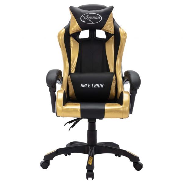 Gaming-Stuhl mit RGB LED-Leuchten Gold und Schwarz Kunstleder 