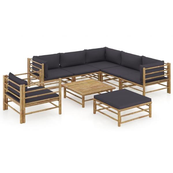 ARDEBO.de - 8-tlg. Garten-Lounge-Set mit Dunkelgrauen Kissen Bambus
