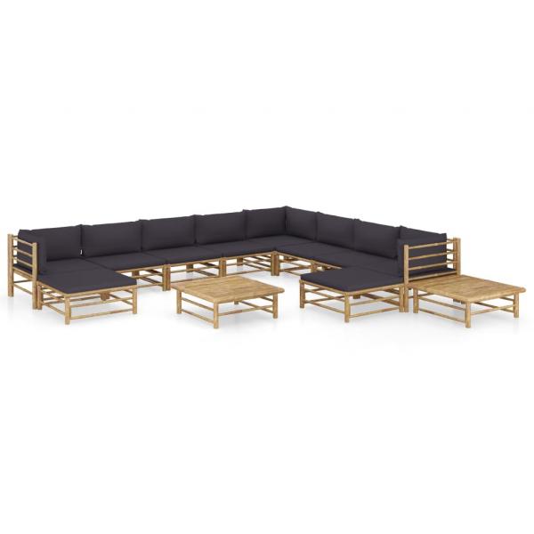 ARDEBO.de - 12-tlg. Garten-Lounge-Set mit Dunkelgrauen Kissen Bambus