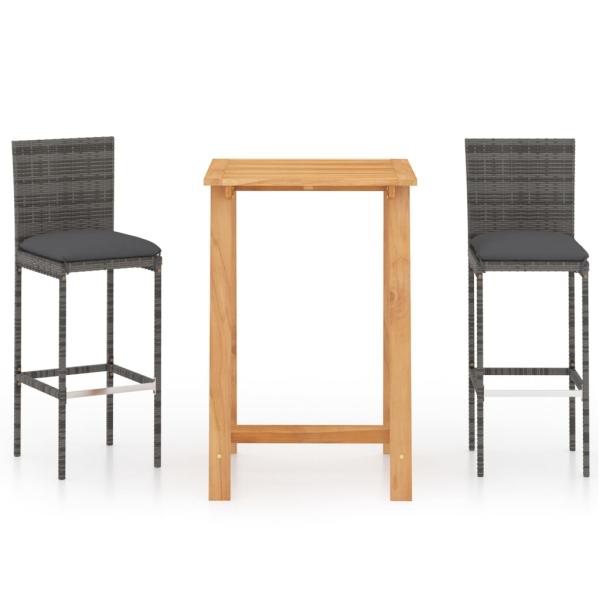 3-tlg. Gartenbar-Set mit Kissen Grau