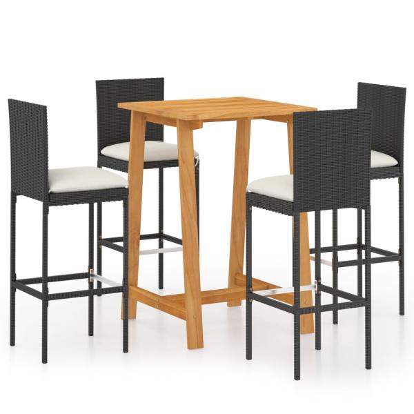 5-tlg. Gartenbar-Set mit Kissen Schwarz