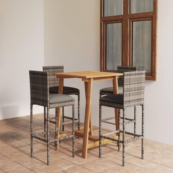 ARDEBO.de - 5-tlg. Gartenbar-Set mit Kissen Grau
