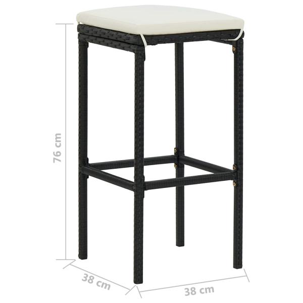 3-tlg. Gartenbar-Set mit Kissen Schwarz