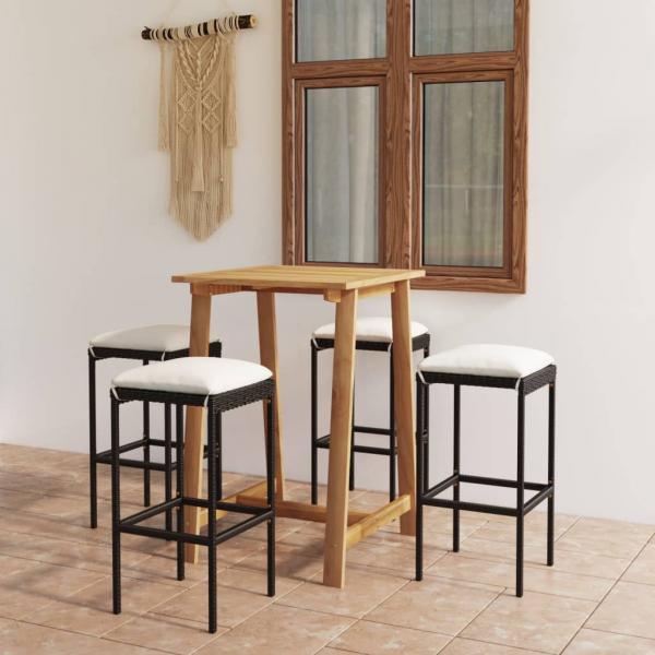 ARDEBO.de - 5-tlg. Gartenbar-Set mit Kissen Schwarz