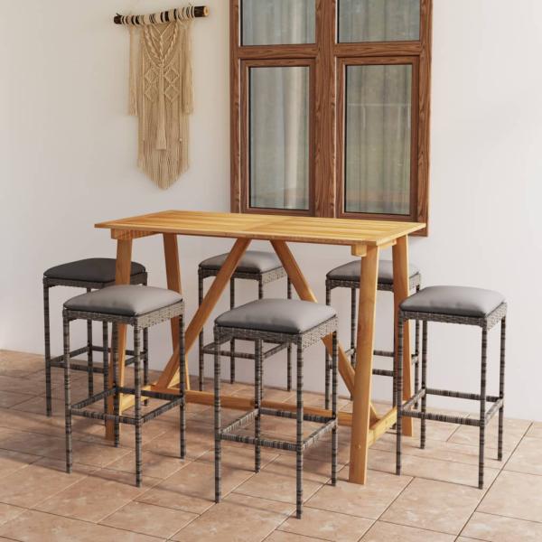 ARDEBO.de - 7-tlg. Gartenbar-Set mit Kissen Grau