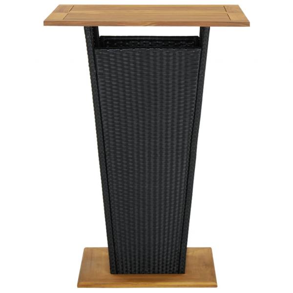 Bartisch Schwarz 80x80x110 cm Poly Rattan und Massivholz Akazie