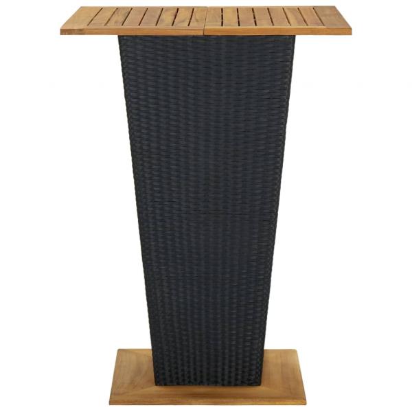 Bartisch Schwarz 80x80x110 cm Poly Rattan und Massivholz Akazie