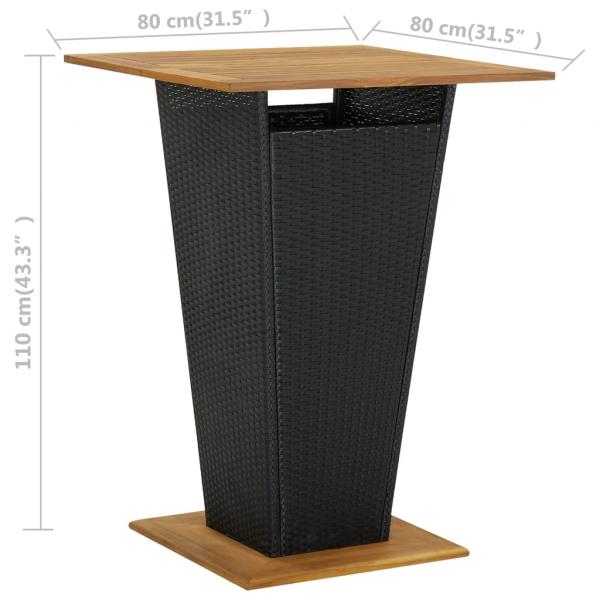 Bartisch Schwarz 80x80x110 cm Poly Rattan und Massivholz Akazie