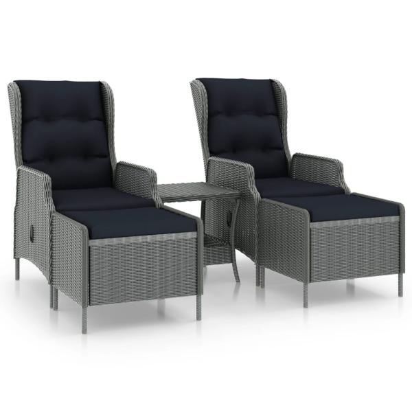 3-tlg. Garten-Lounge-Set mit Auflagen Poly Rattan Hellgrau