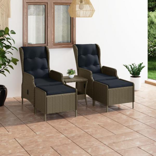 ARDEBO.de - 3-tlg. Garten-Lounge-Set mit Auflagen Poly Rattan Braun