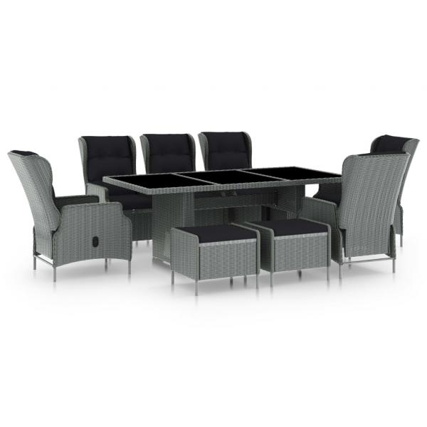 ARDEBO.de - 9-tlg. Garten-Essgruppe mit Auflagen Poly Rattan Hellgrau