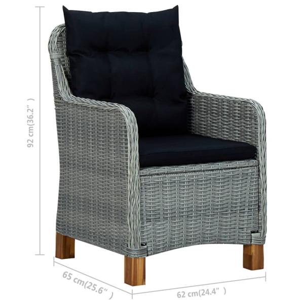 3-tlg. Garten-Lounge-Set mit Auflagen Poly Rattan Hellgrau