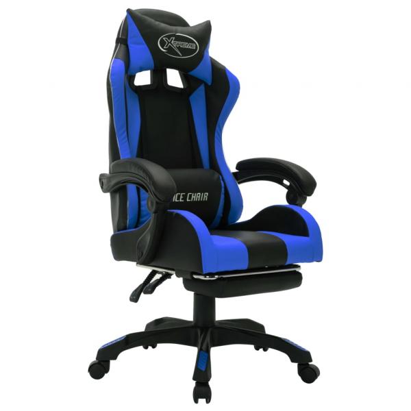 Gaming-Stuhl mit RGB LED-Leuchten Blau und Schwarz Kunstleder 