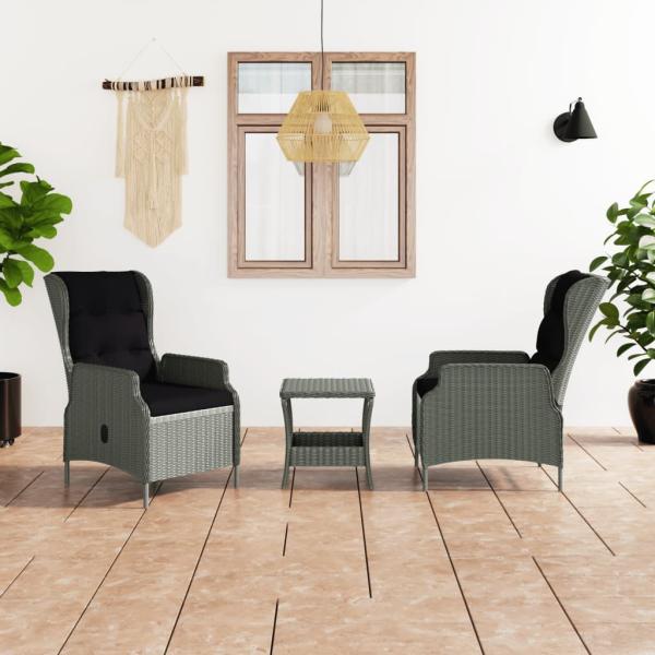 ARDEBO.de - 3-tlg. Garten-Lounge-Set mit Auflagen Poly Rattan Hellgrau
