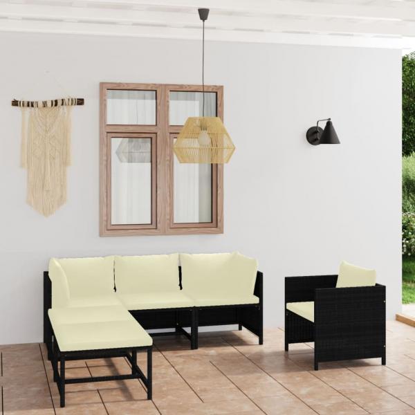 ARDEBO.de - 6-tlg. Garten-Lounge-Set mit Kissen Poly Rattan Schwarz