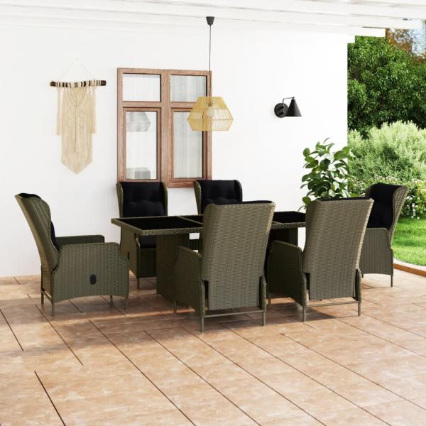 ARDEBO.de - 7-tlg. Garten-Essgruppe mit Auflagen Poly Rattan Braun