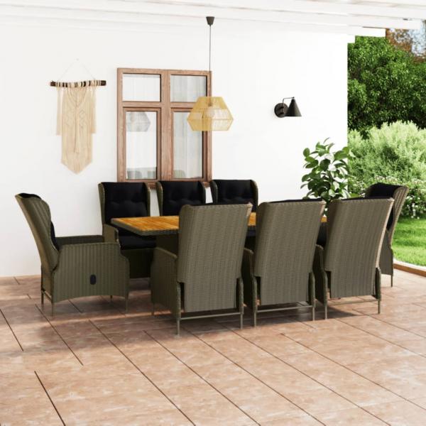 ARDEBO.de - 9-tlg. Garten-Essgruppe mit Auflagen Poly Rattan Braun