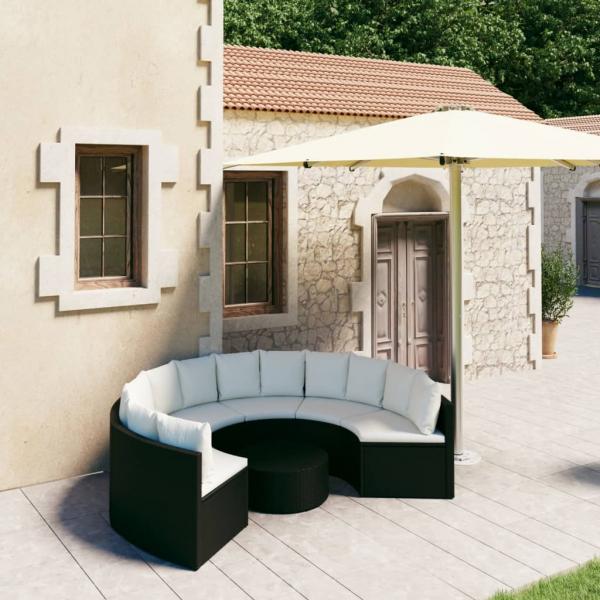 ARDEBO.de - 7-tlg. Garten-Sofagarnitur mit Auflagen Poly Rattan Schwarz