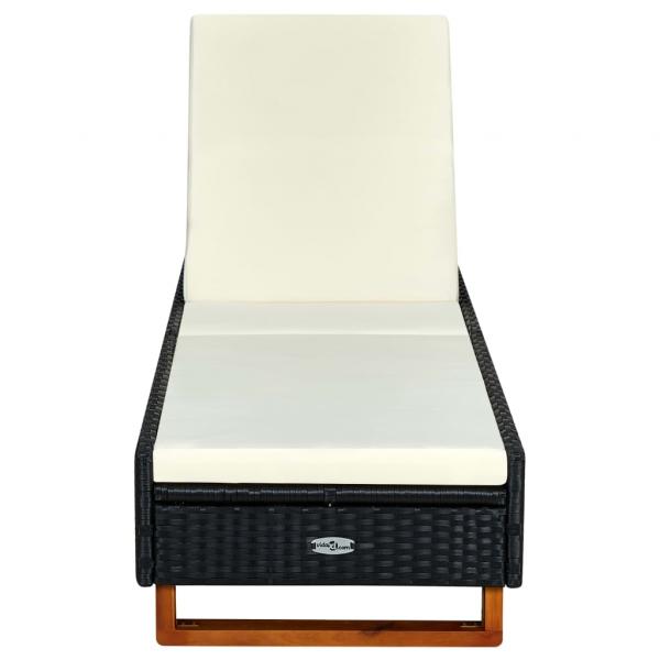 Sonnenliege mit Auflage Poly Rattan Schwarz