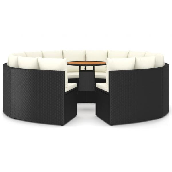9-tlg. Garten-Sofagarnitur mit Auflagen Poly Rattan Schwarz
