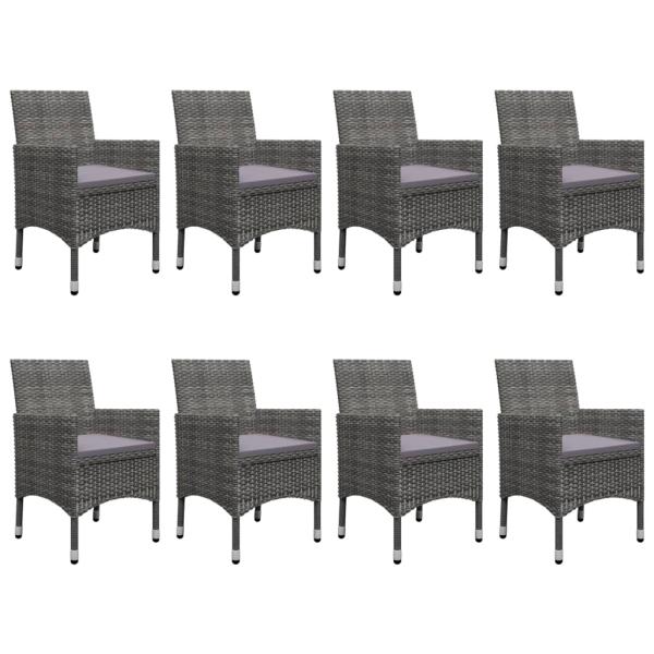 9-tlg. Garten-Essgruppe Poly Rattan und Glas Grau