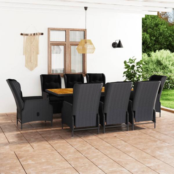 ARDEBO.de - 9-tlg. Garten-Essgruppe mit Auflagen Poly Rattan Dunkelgrau