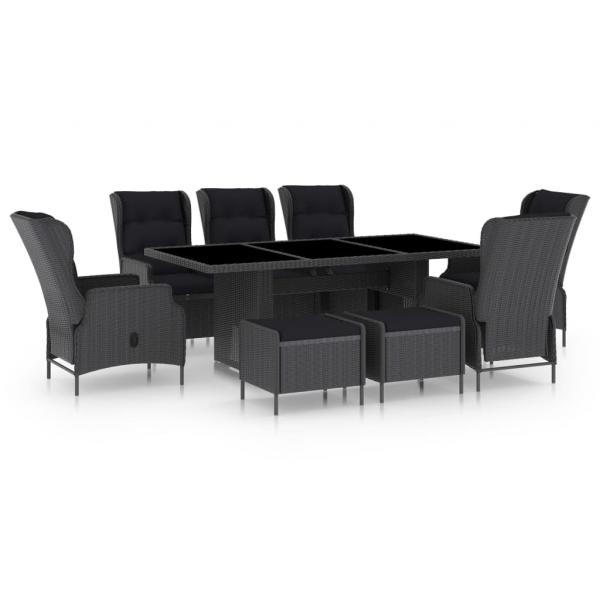 ARDEBO.de - 9-tlg. Garten-Essgruppe mit Auflagen Poly Rattan Dunkelgrau