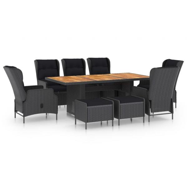 ARDEBO.de - 9-tlg. Garten-Essgruppe mit Auflagen Poly Rattan Dunkelgrau