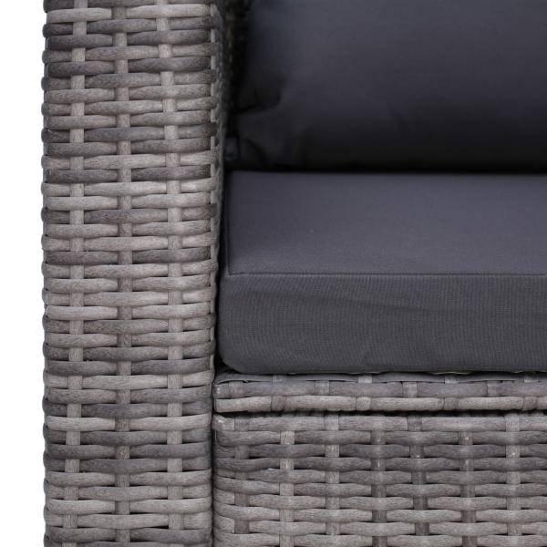 9-tlg. Garten-Lounge-Set mit Kissen Poly Rattan Grau