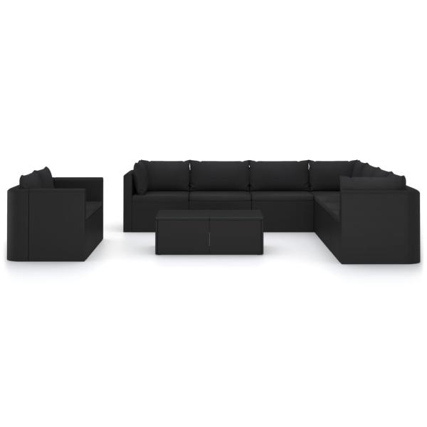 11-tlg. Garten-Lounge-Set mit Kissen Poly Rattan Schwarz