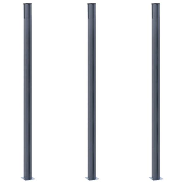 Zaunpfosten 3 Stk. Dunkelgrau 185 cm Aluminium