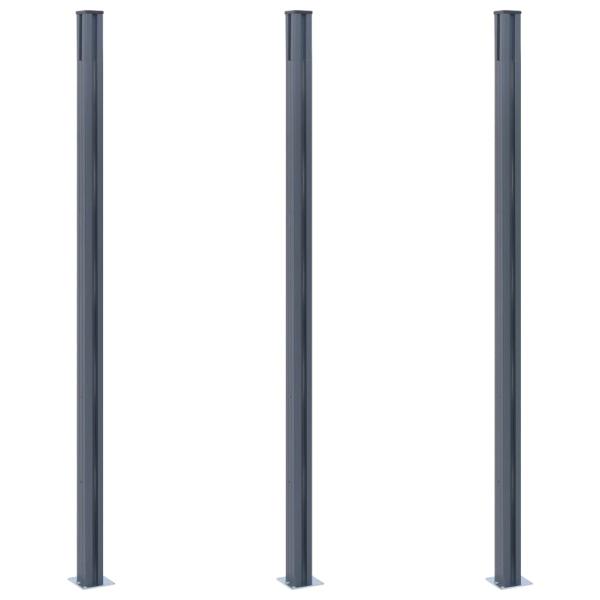 Zaunpfosten 3 Stk. Dunkelgrau 185 cm Aluminium