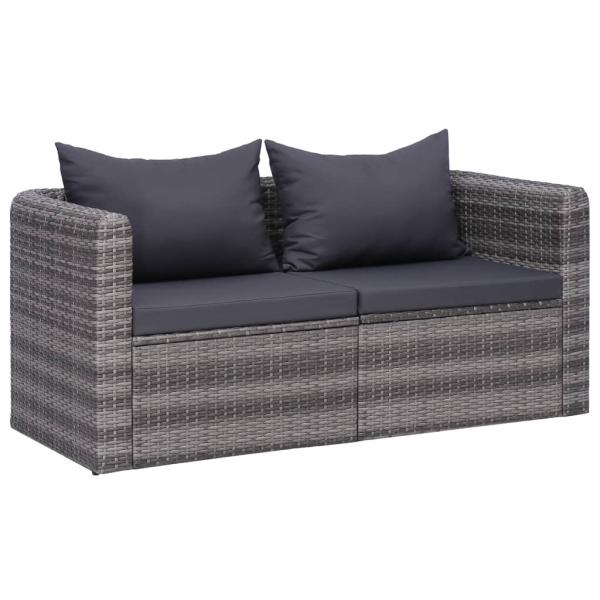 8-tlg. Garten-Lounge-Set mit Kissen Poly Rattan Grau