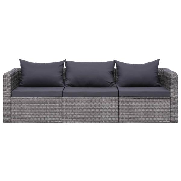 9-tlg. Garten-Lounge-Set mit Kissen Poly Rattan Grau