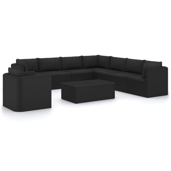 10-tlg. Garten-Lounge-Set mit Kissen Poly Rattan Schwarz