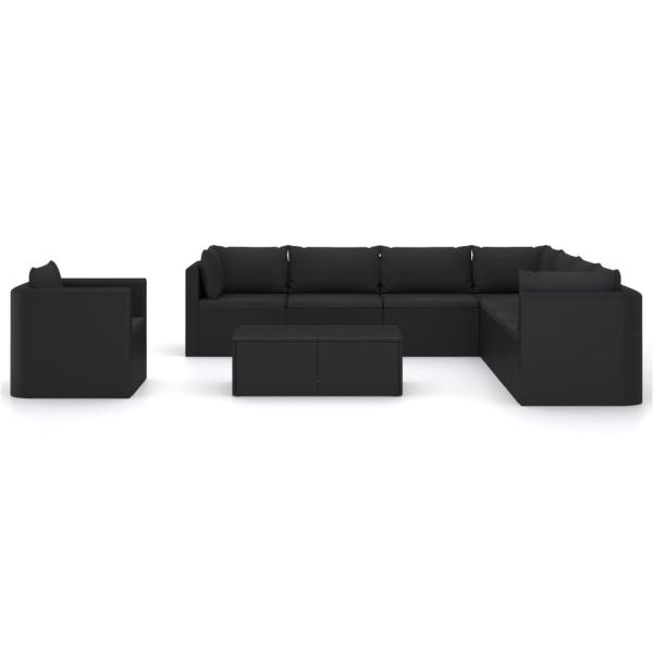 10-tlg. Garten-Lounge-Set mit Kissen Poly Rattan Schwarz