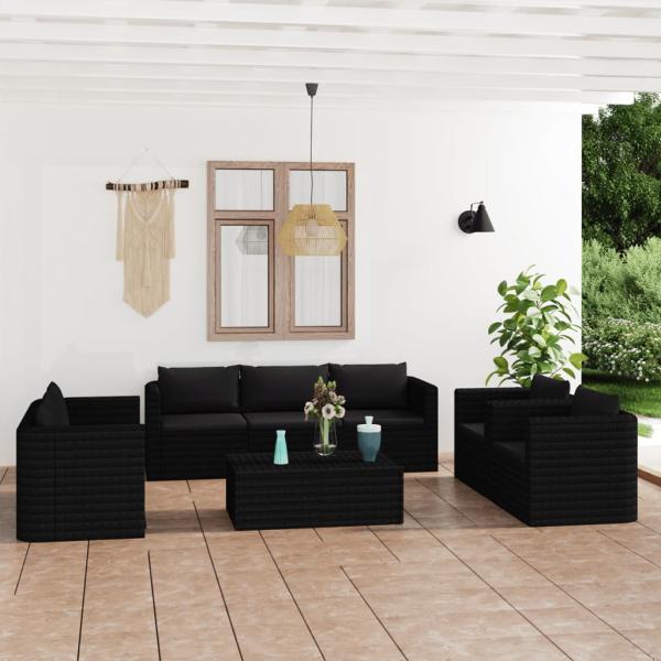 ARDEBO.de - 9-tlg. Garten-Lounge-Set mit Kissen Poly Rattan Schwarz