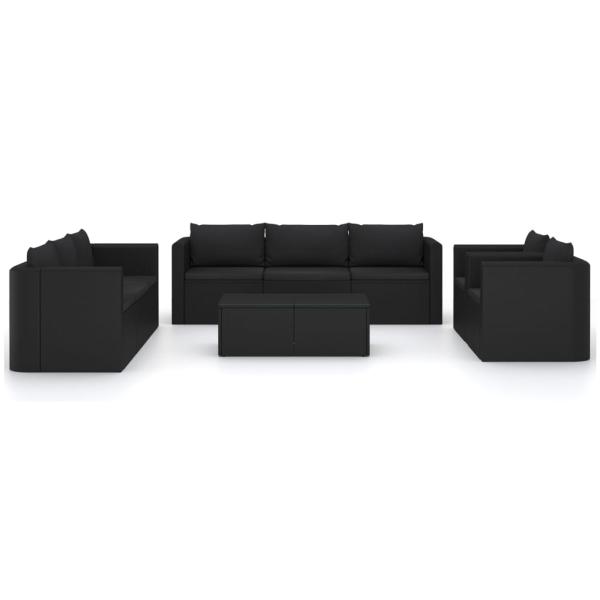10-tlg. Garten-Lounge-Set mit Kissen Poly Rattan Schwarz