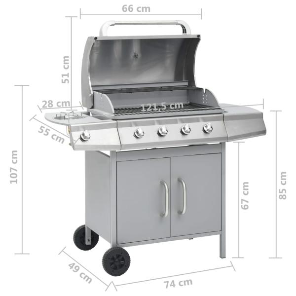 Gasgrill 4+1 Flammen Silbern Edelstahl 