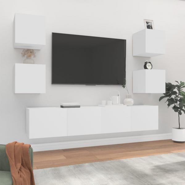 ARDEBO.de - 6-tlg. TV-Schrank-Set Weiß Holzwerkstoff
