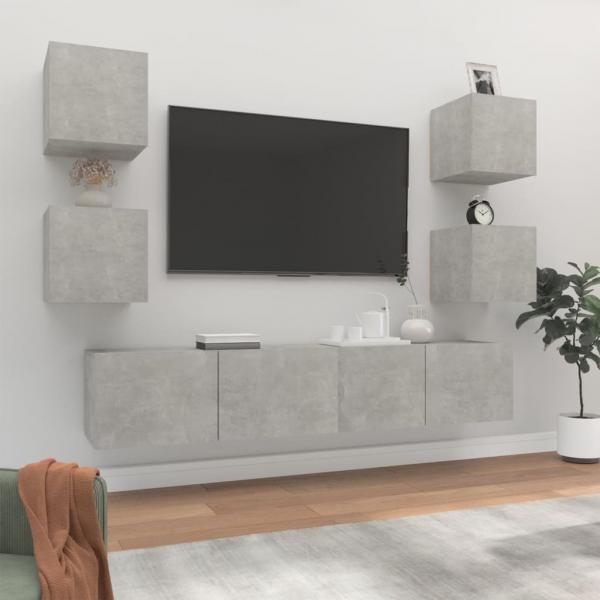 ARDEBO.de - 6-tlg. TV-Schrank-Set Betongrau Holzwerkstoff