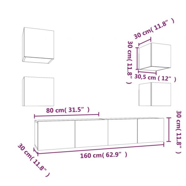 6-tlg. TV-Schrank-Set Betongrau Holzwerkstoff