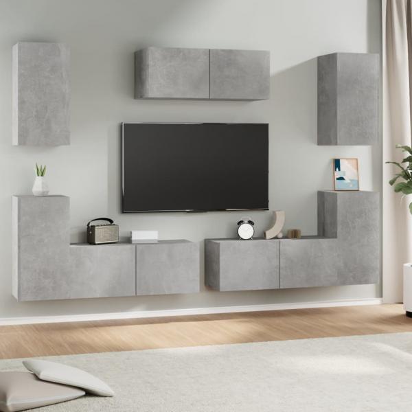 ARDEBO.de - 7-tlg. TV-Schrank-Set Betongrau Holzwerkstoff