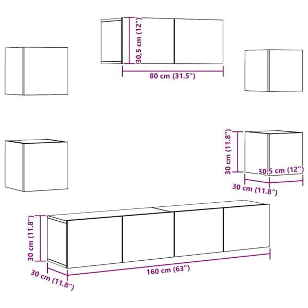 7-tlg. TV-Schrank-Set Räuchereiche Holzwerkstoff