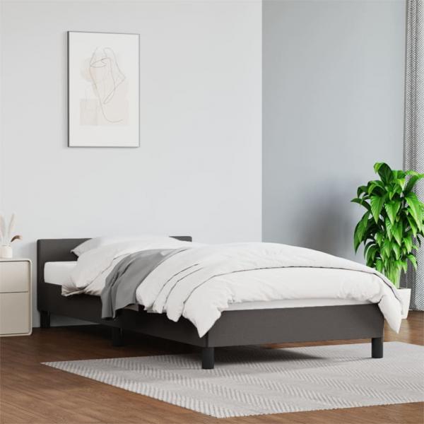 ARDEBO.de - Bettgestell mit Kopfteil Grau 90x190 cm Kunstleder