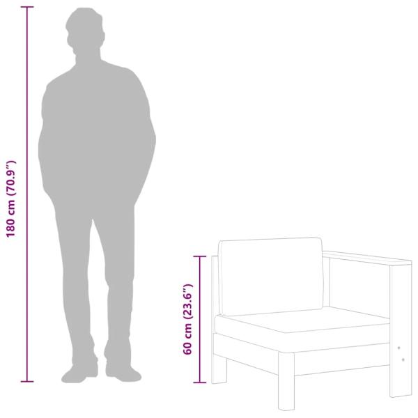 Mittelsofa mit 1 Armlehne Dunkelgrau Massivholz Akazie
