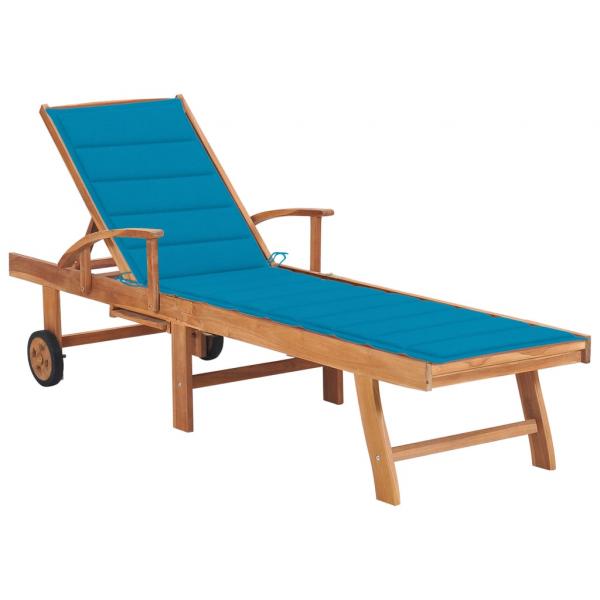 ARDEBO.de - Sonnenliege mit Auflage Blau Massivholz Teak