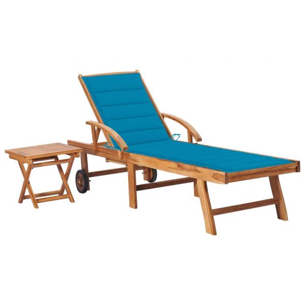 ARDEBO.de - Sonnenliege mit Tisch und Auflage Massivholz Teak